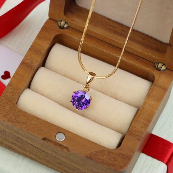 "Radiant Purple Round Pendant with Gold Plating for Elegant Style, XPPT1672 - Picture 7 of 13